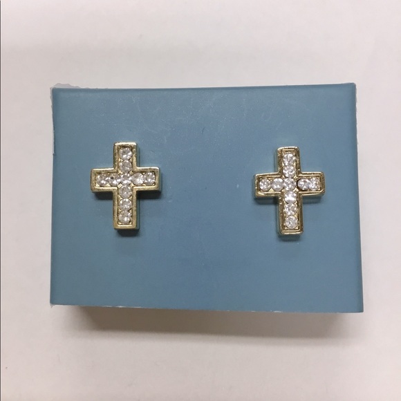 Jewelry - Earrings New Gold Rhinestone Crosses